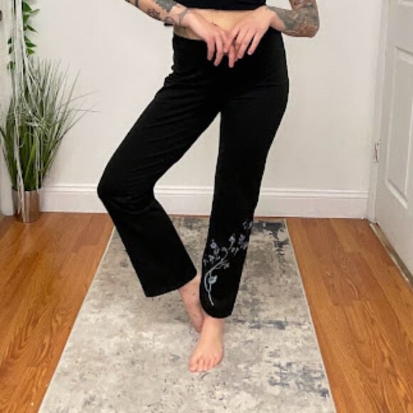 Y2K Express Stretch Floral Pull-On Sweatpants Elastic Waist Size S Black - Picture 4 of 10